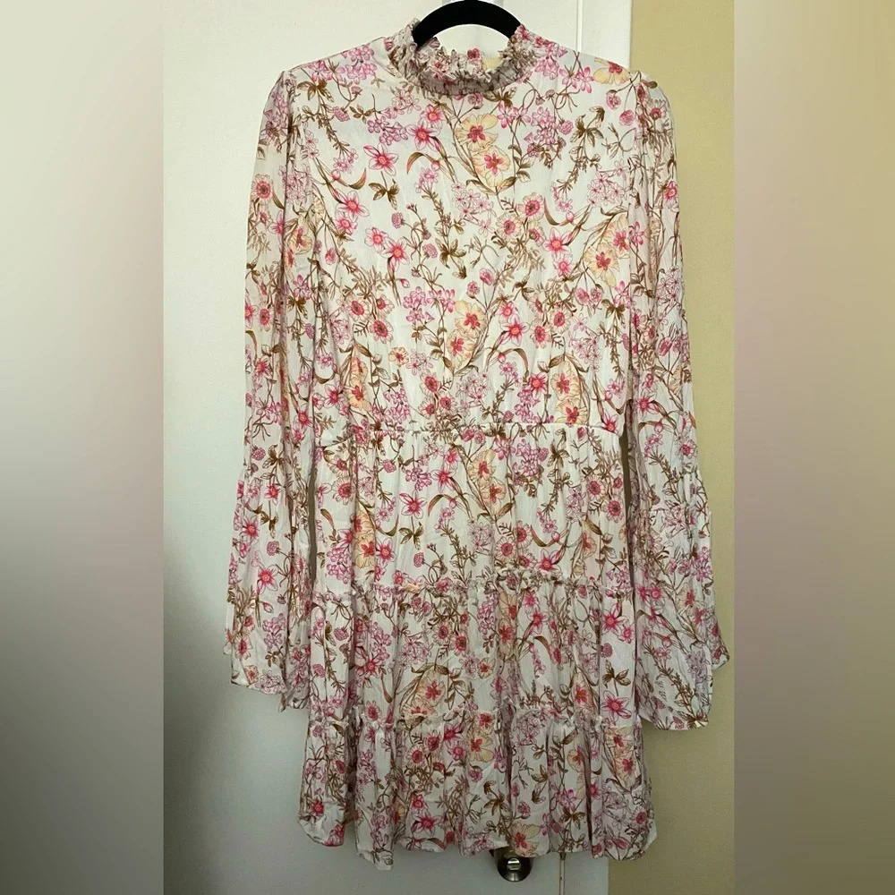 NWT Altar’s State Floral High Neck Tiered Long Bell Sleeve Dress Size Large
